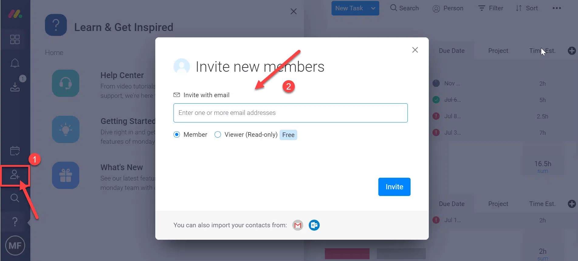 invite new team members monday.com after creating account