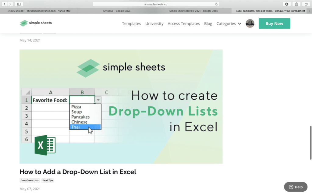 Simple Sheets Blog Section