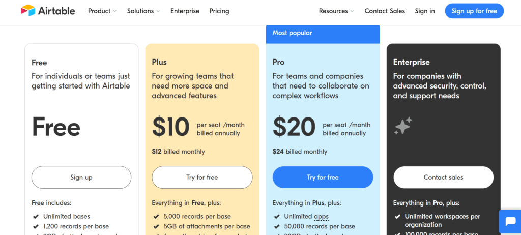 airtable pricing oct21