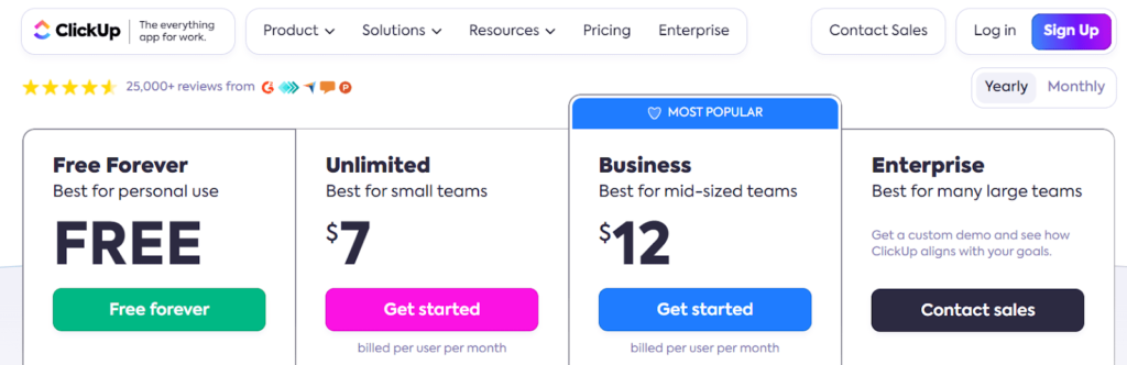 5. ClickUp Pricing Plans