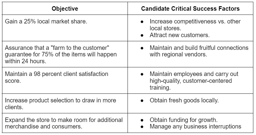 critical success factors examples business