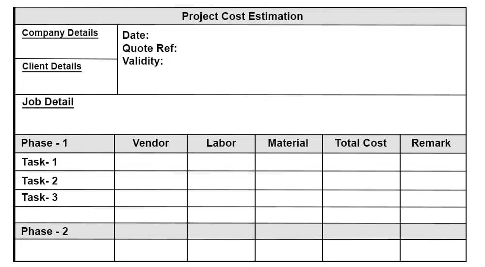 free project cost estimation template