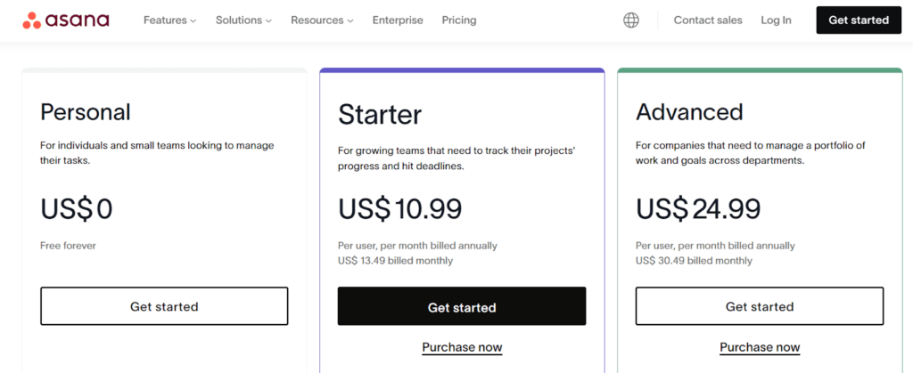 12. Asana pricing
