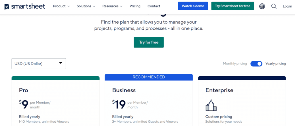 3. smartsheet pricing