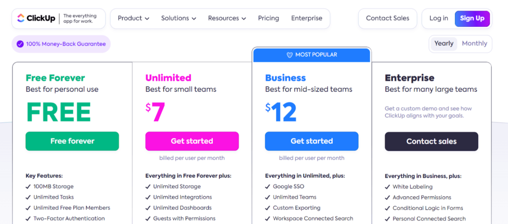 9. ClickUp pricing