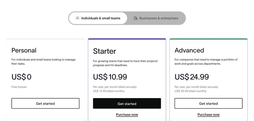 asana pricing