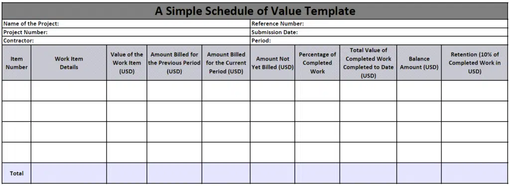 schedule of value template