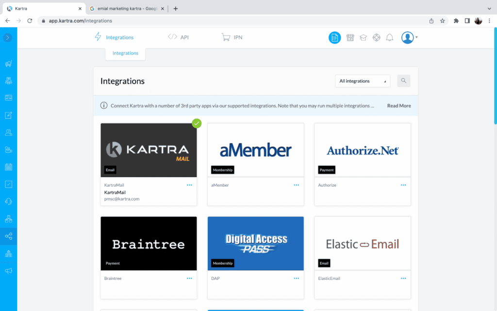 17. Integrations and API kartra