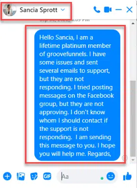 facebbok message to sancia
