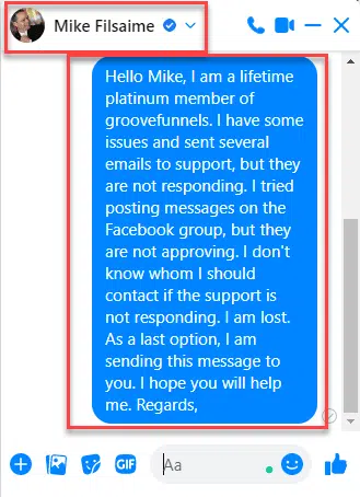facebook message to mike filsaime