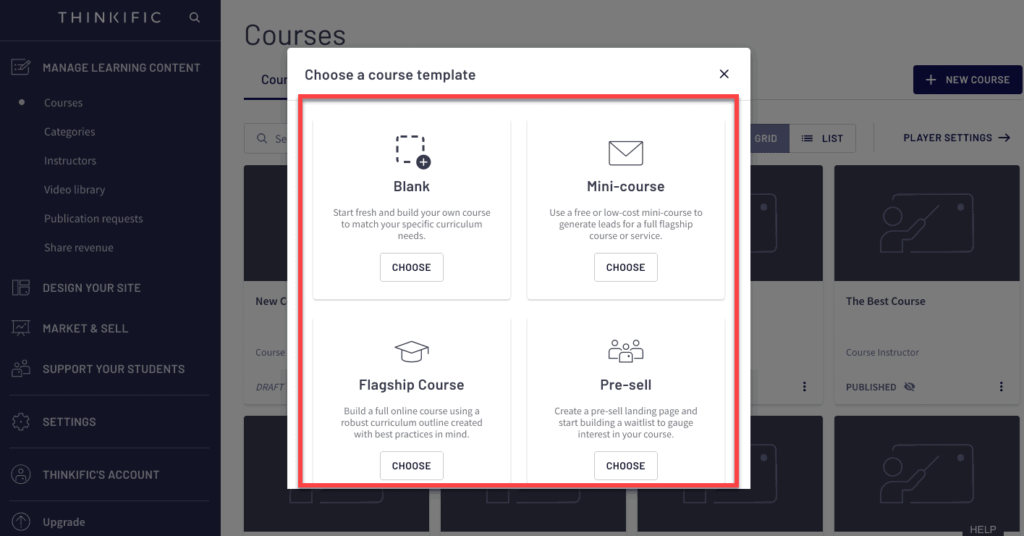 course creation thinkific