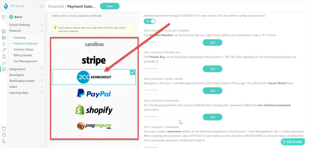 2Checkout Payment Gateway learnworlds