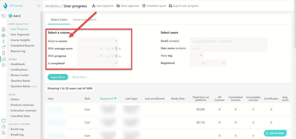 Reports and Analytics in learnworlds