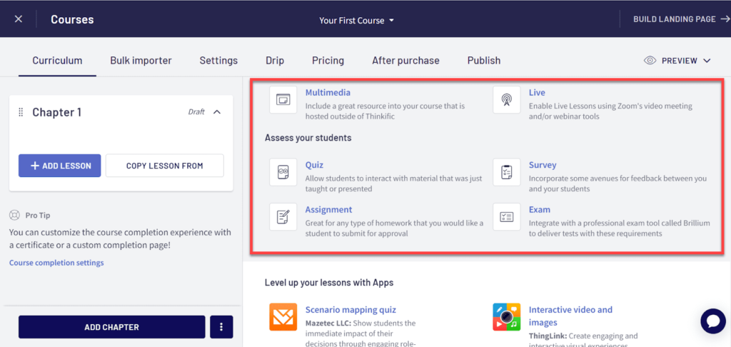 Student Experience Tools thinkific