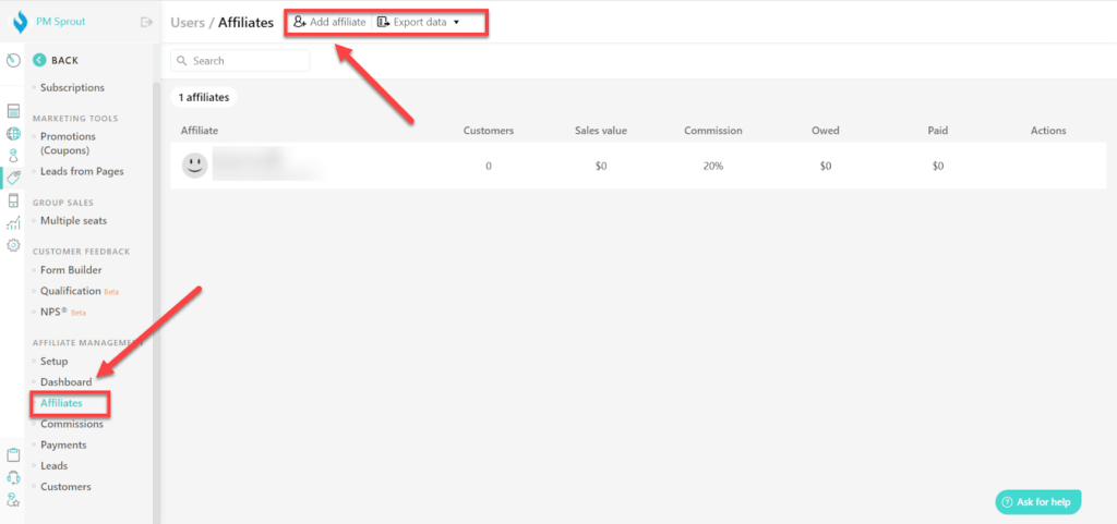 affiliate management in learnworlds