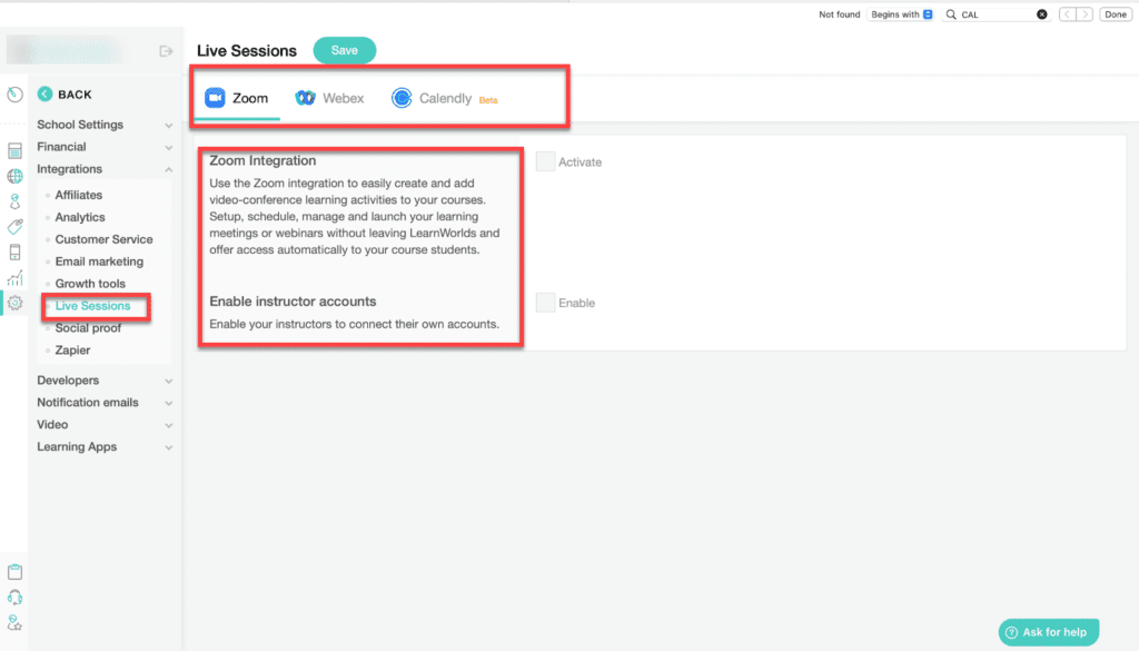 live sessions in learnworlds