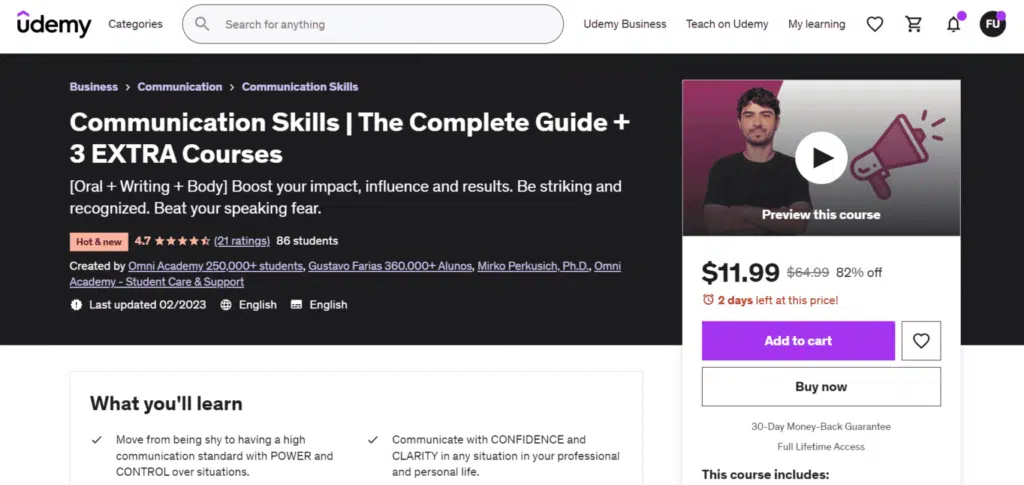1. Communication Skills – The Complete Guide 3 Extra Courses Udemy