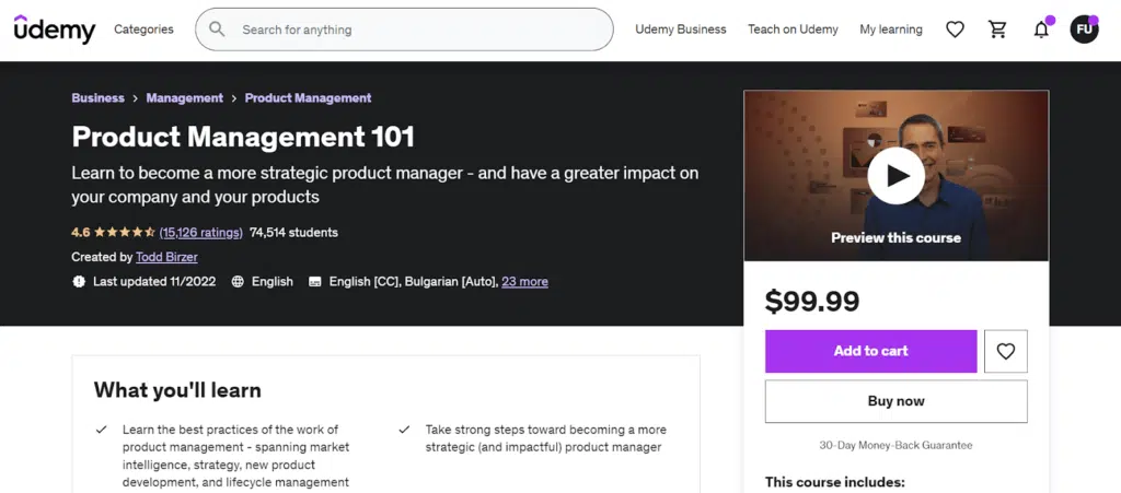 1. Product management 101 by Todd Bizer on UDEMY