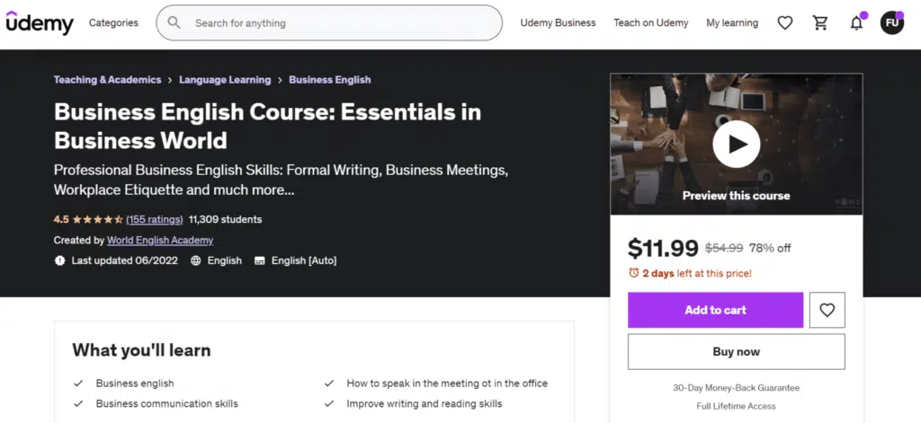 10. Business English Course Essentials in Business World Udemy