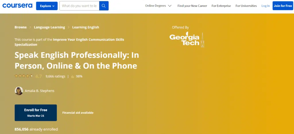 11. Speak English Professionally In Person Online On the Phone Coursera