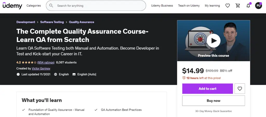 2. The Complete Quality Assurance Course – Learn QA from Scratch by Victor Gorinov