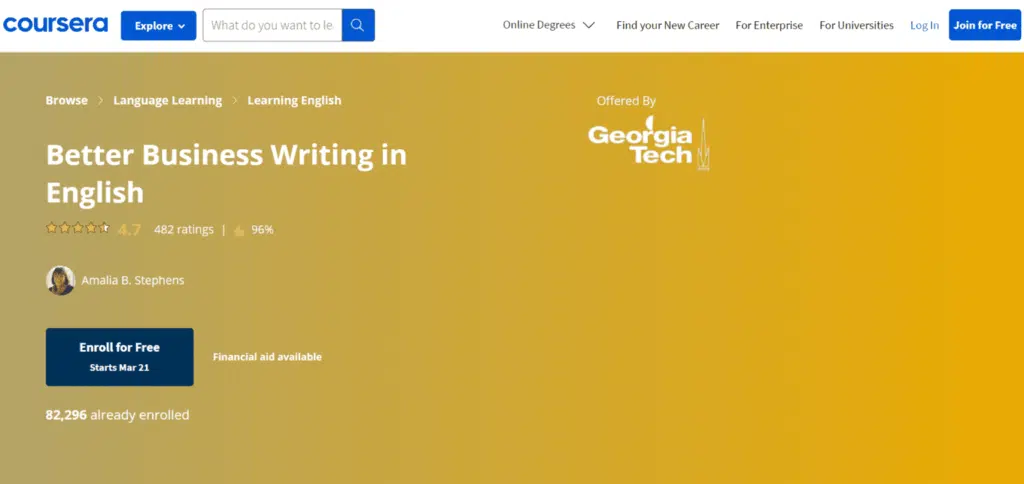 5. Better Business Writing in English Coursera