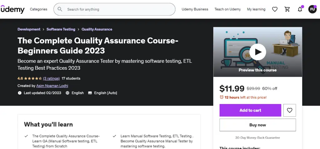 6. The Complete Quality Assurance Course – Beginners Guide 2023 by Asim Norman