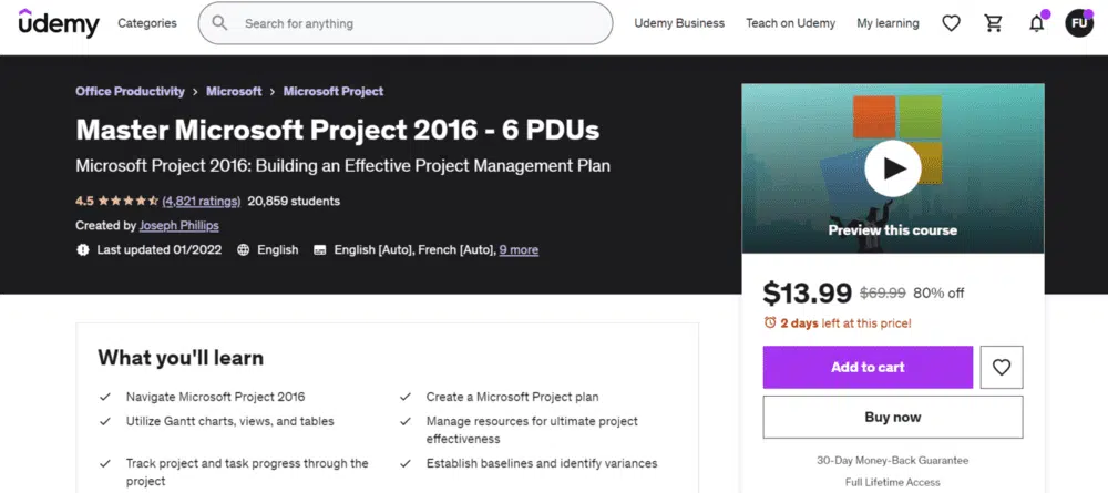 7. Master Microsoft Project 2016 – 6 PDUs