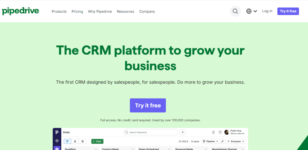 7. Pipedrive home