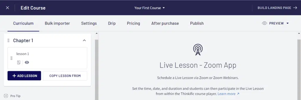 Thinkific live lessons