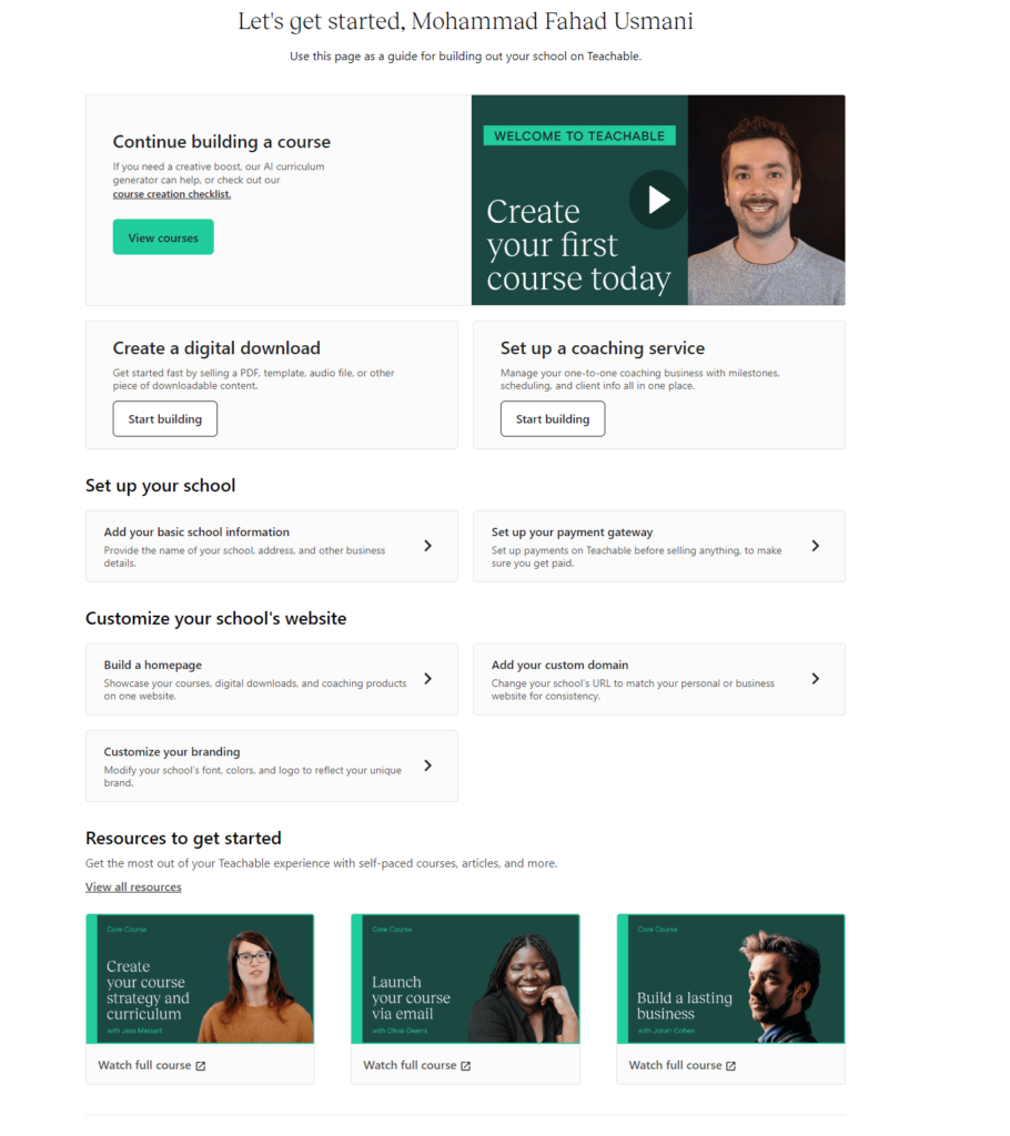 Your Teachable account is ready