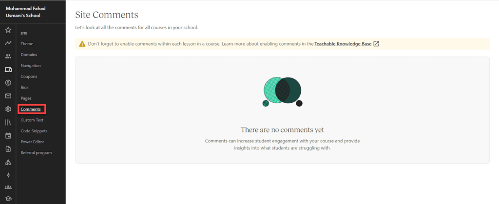 comments sections teachable