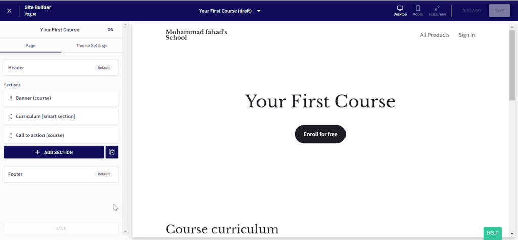 page builder thinkific