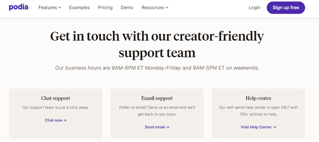 podia support