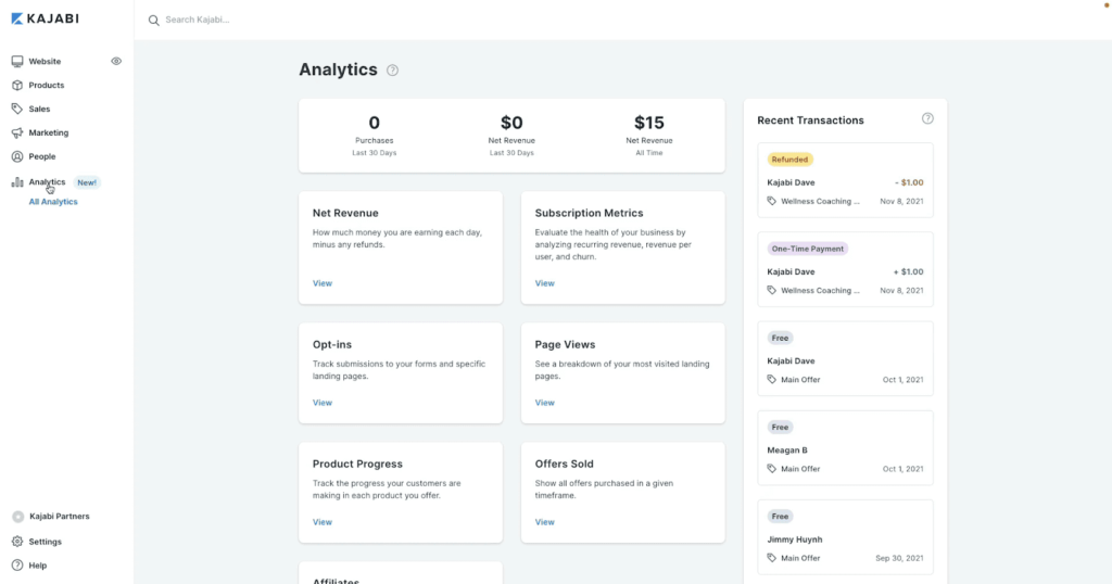 Analytics and Reporting kajabi