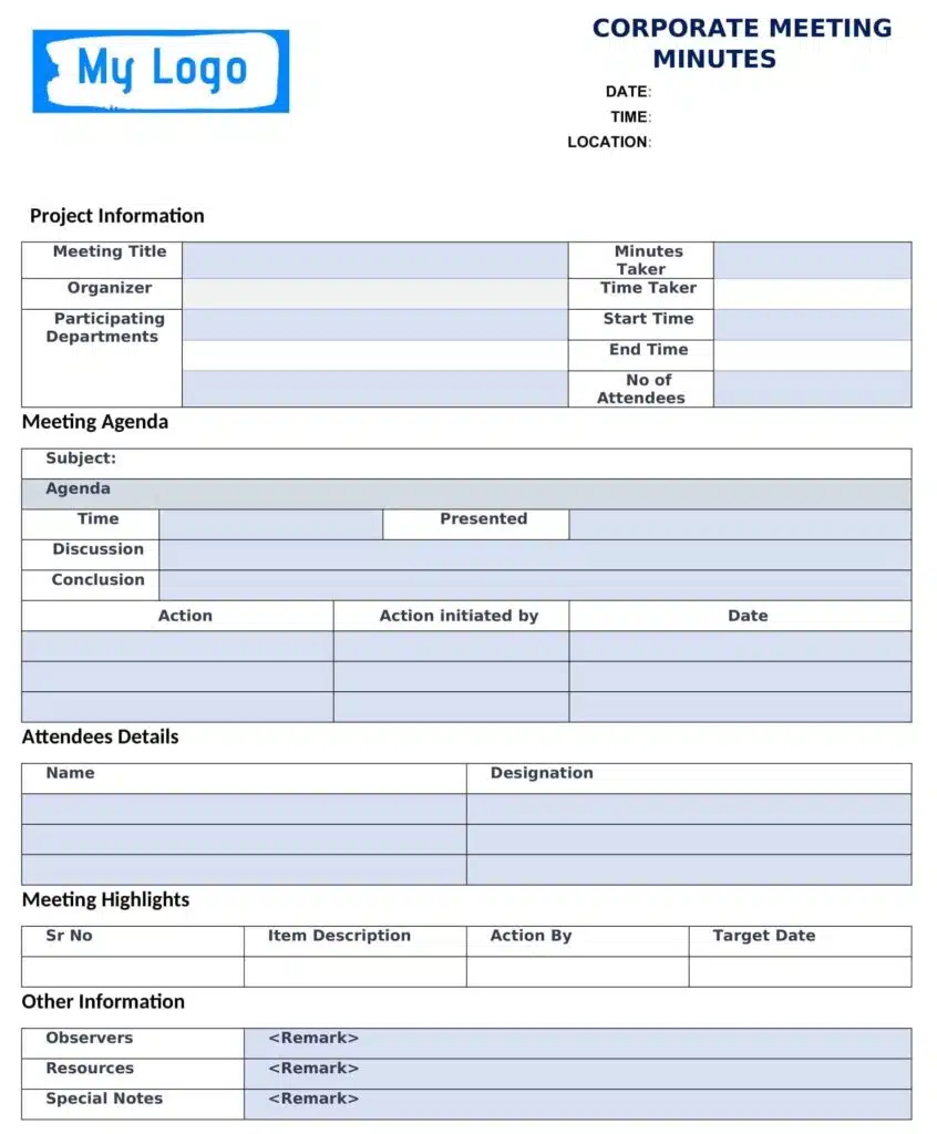 Corporate Meeting Minutes Template 1