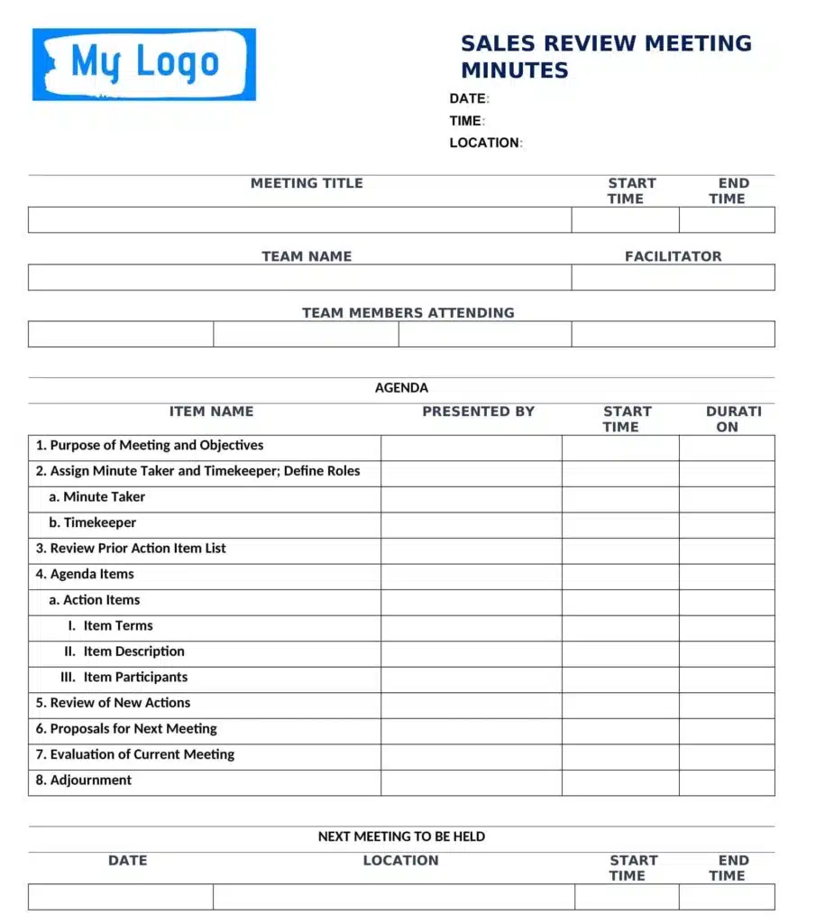 Sales Review Meeting Minutes Template 1