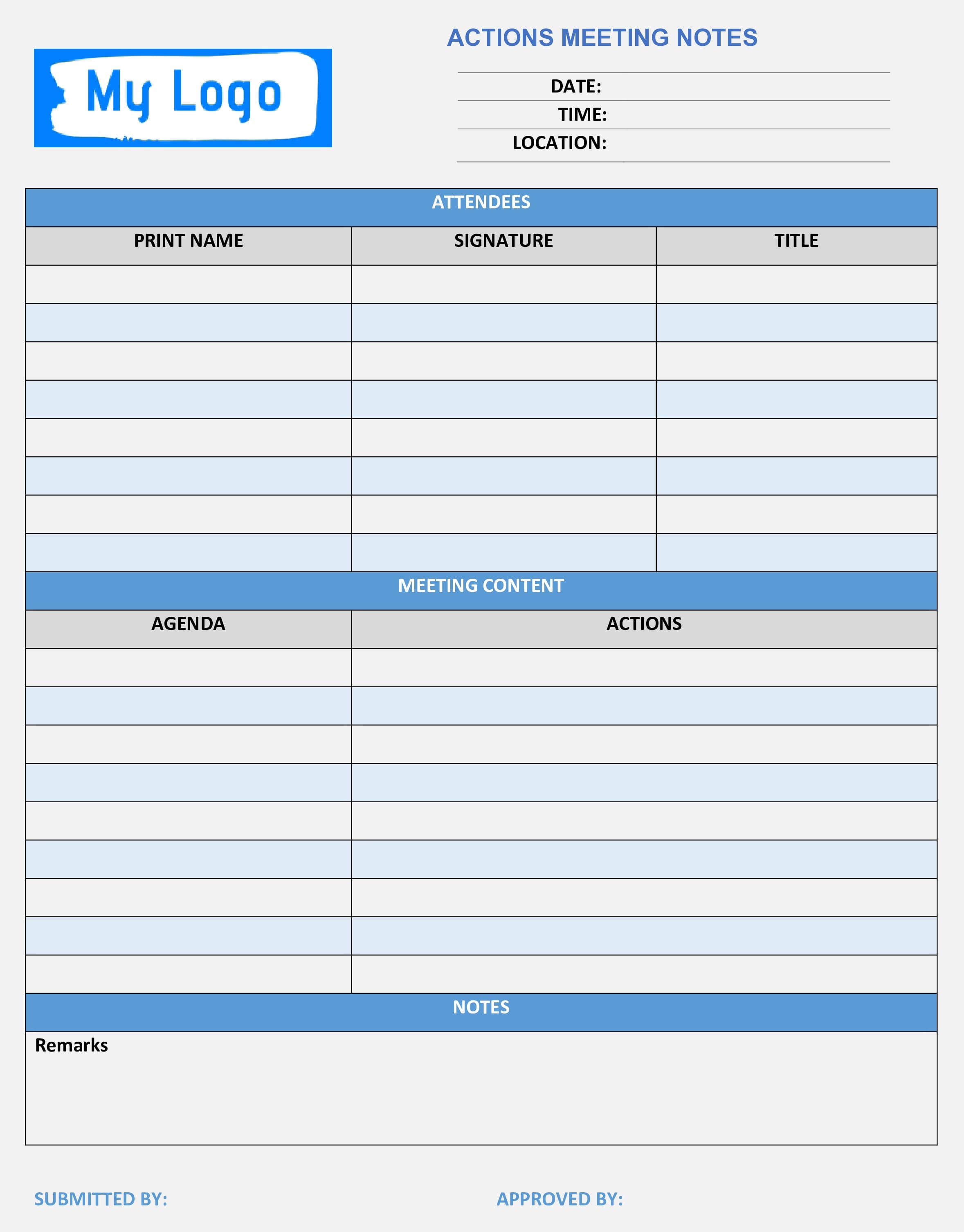 Actions Meeting Notes Template