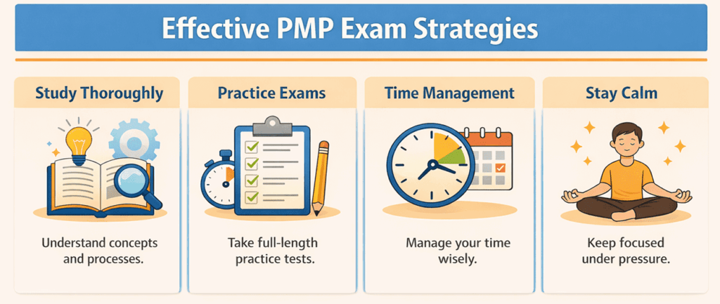 infographic showing effective PMP exam prep strategies