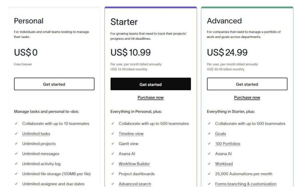 5. asana pricing