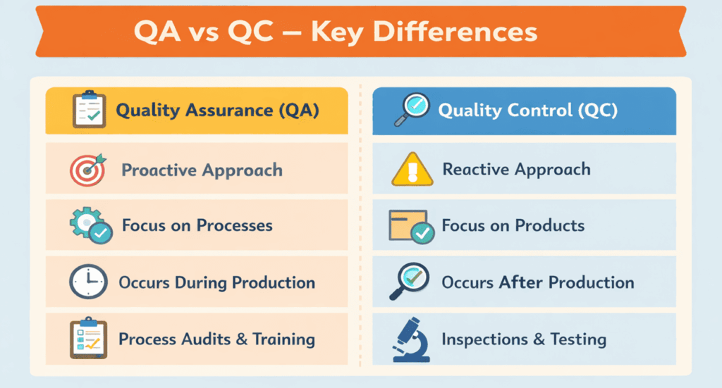 QA vs QC key differences infographic