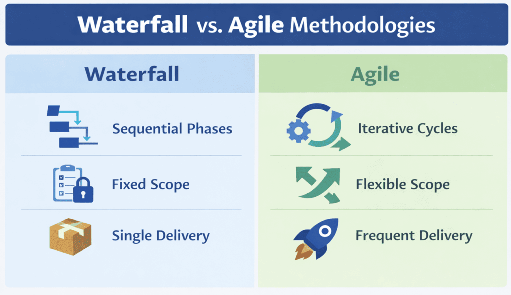 infographich comparing waterfall and agile frameworks