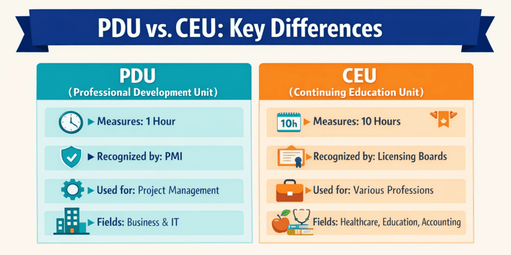 infographic showing PDU vs CEU comparison