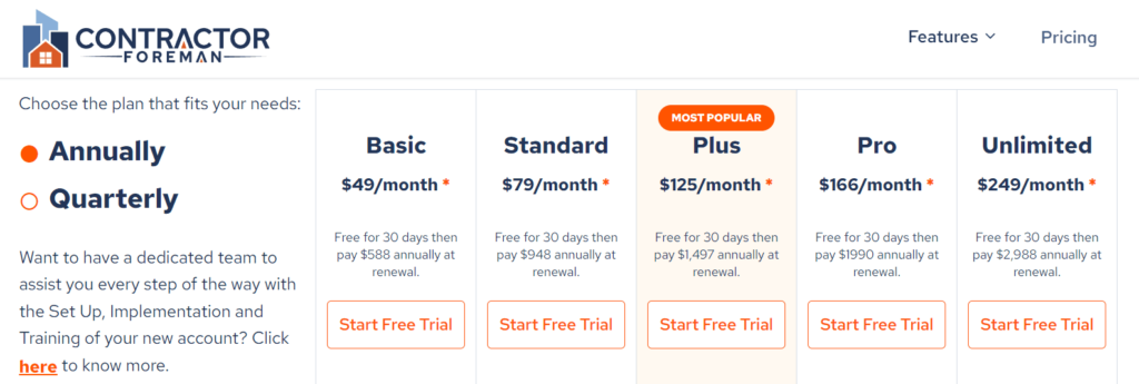 Contractor Foreman Pricing
