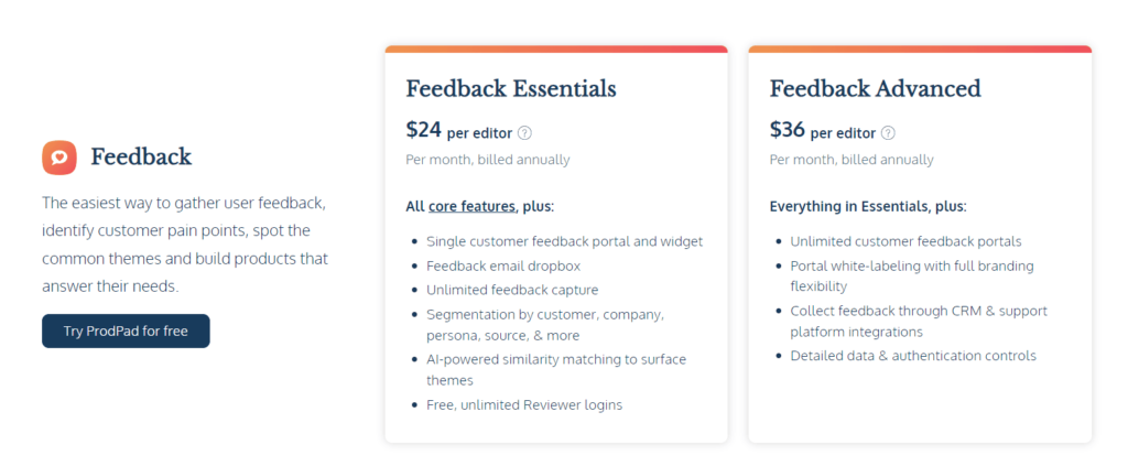Feedback Pricing Plans