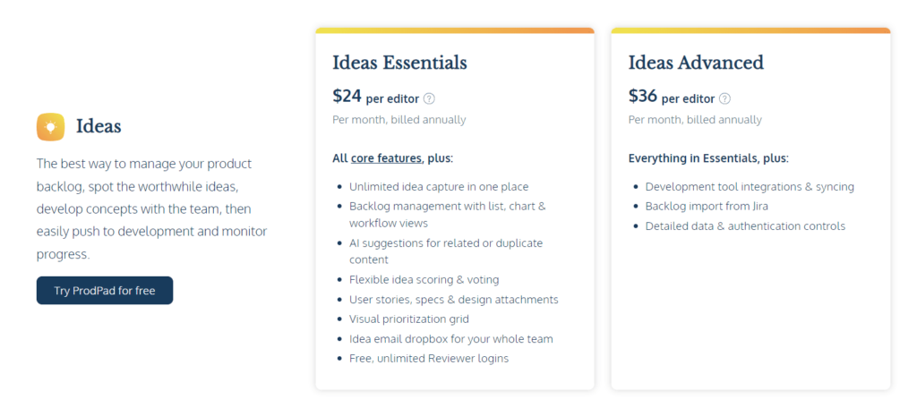 Ideas Pricing Plans