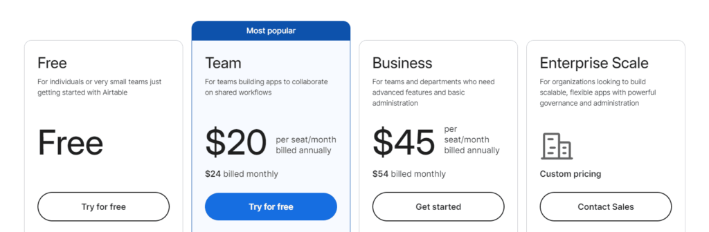 airtable pricing