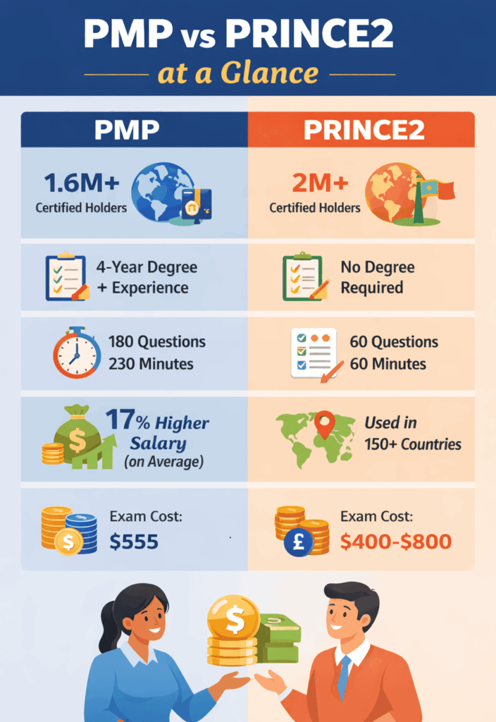 infographic comparing pmp vs prince2