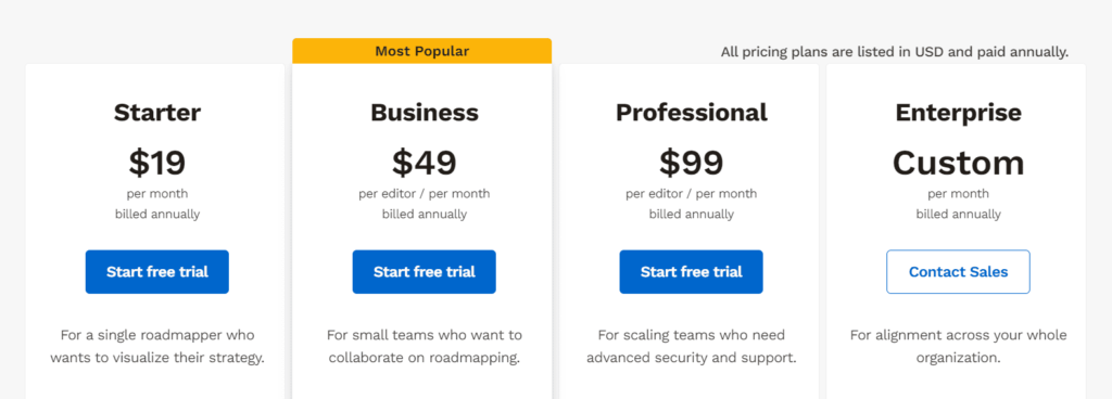 strategic roadmaps pricings