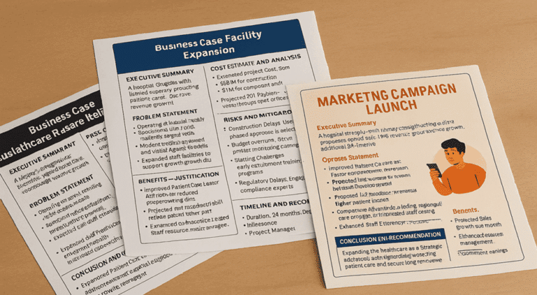 image showing business case examples on a table